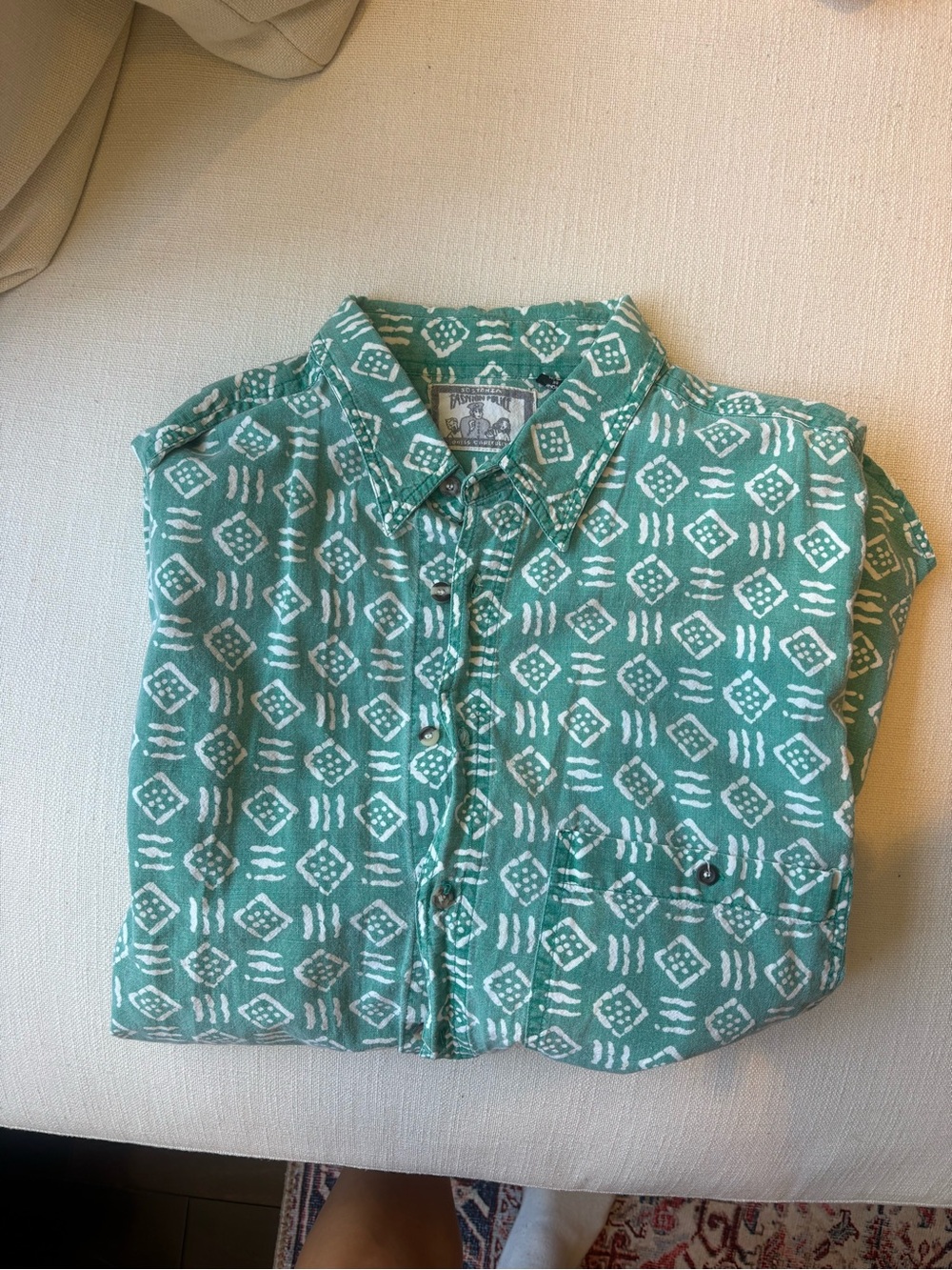 Green Patterned Button-Up Shirt